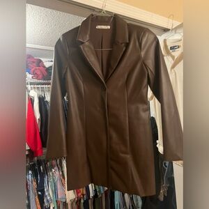 Abercrombie & Fitch faux leather blazer dress in brown, petite small, worn once